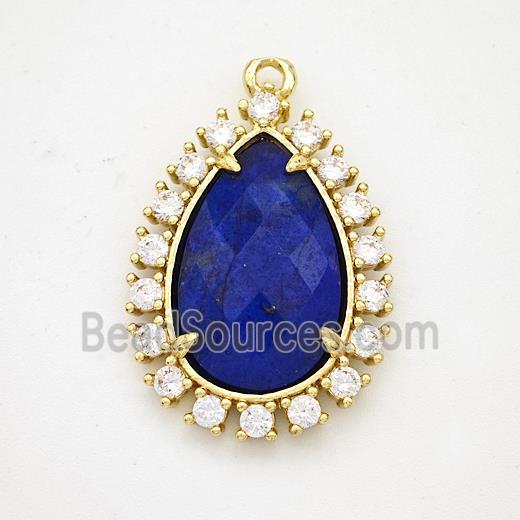 Blue Lapis Teardrop Pendant Copper Pave Zirconia Gold Plated