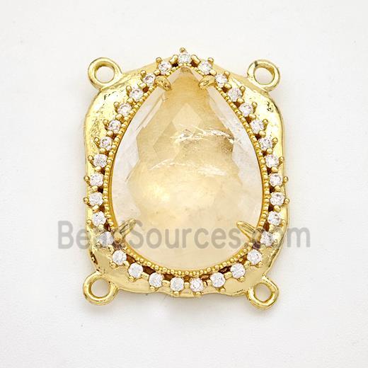 Clear Quartz Teardrop Connector Copper Pave Zirconia Gold Plated