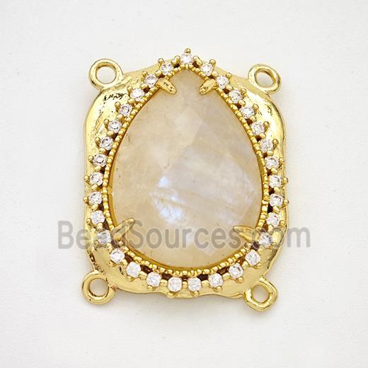 White Moonstone Teardrop Connector Copper Pave Zirconia Gold Plated