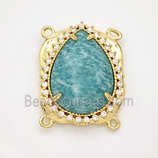 Green Amazonite Teardrop Connector Copper Pave Zirconia Gold Plated