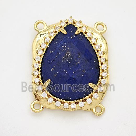 Blue Lapis Lazuli Teardrop Connector Copper Pave Zirconia Gold Plated