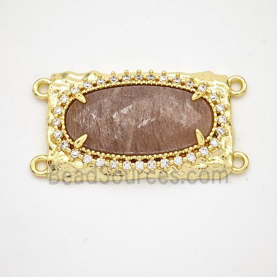 Peach Sunstone Oval Connector Copper Pave Zirconia Gold Plated