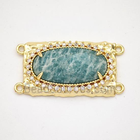 Green Amazonite Oval Connector Copper Pave Zirconia Gold Plated