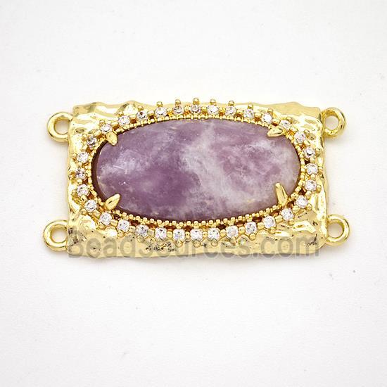 Purple Lepidolite Oval Connector Copper Pave Zirconia Gold Plated