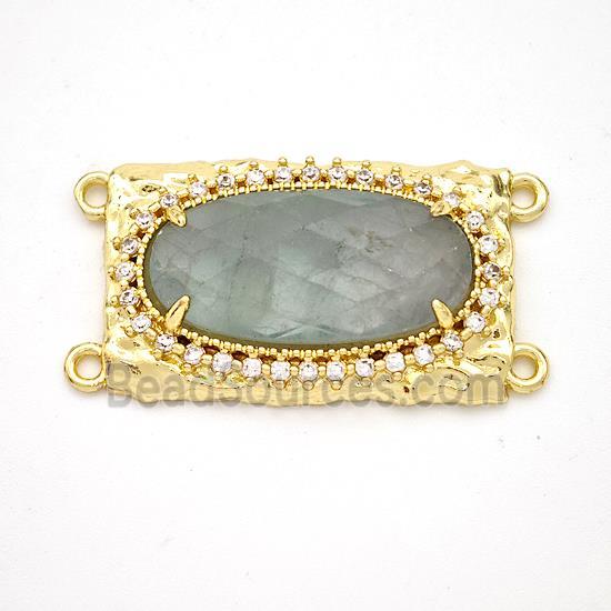 Green Fluorite Oval Connector Copper Pave Zirconia Gold Plated