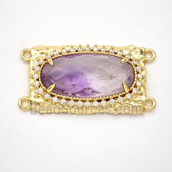 Purple Fluorite Oval Connector Copper Pave Zirconia Gold Plated