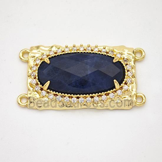 Blue Sodalite Oval Connector Copper Pave Zirconia Gold Plated