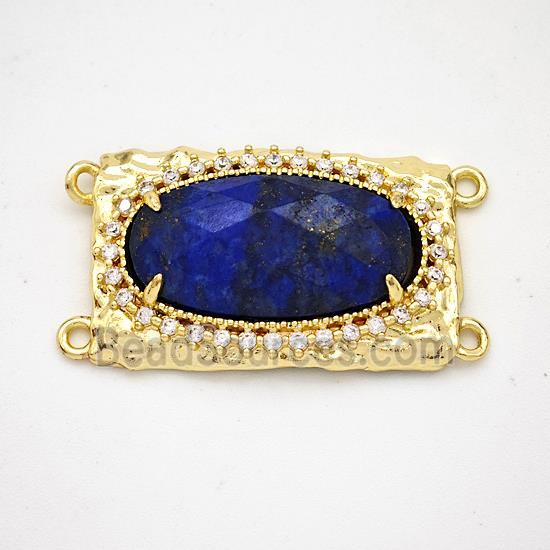 Blue Lapis Lazuli Oval Connector Copper Pave Zirconia Gold Plated