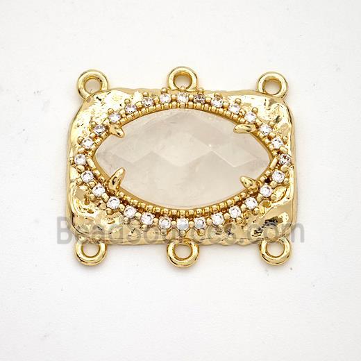 Clear Quartz Eye Connector Copper Pave Zirconia Gold Plated