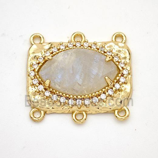 White Moonstone Eye Connector Copper Pave Zirconia Gold Plated