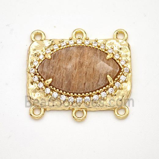 Peach Sunstone Eye Connector Copper Pave Zirconia Gold Plated