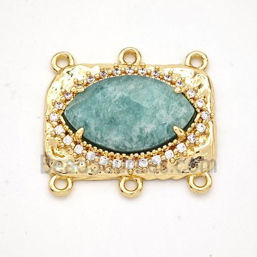 Green Amazonite Eye Connector Copper Pave Zirconia Gold Plated