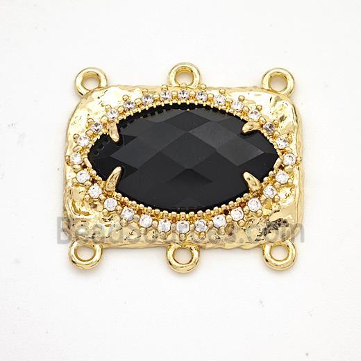 Black Obsidian Eye Connector Copper Pave Zirconia Gold Plated