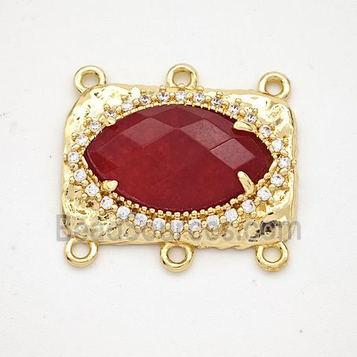 Red Dye Jade Eye Connector Copper Pave Zirconia Gold Plated