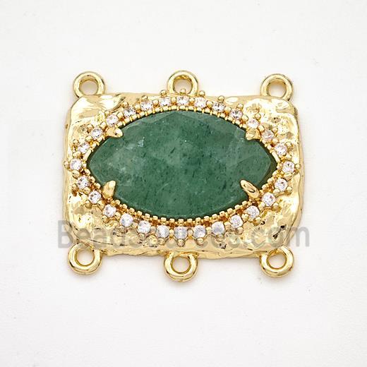 Green Strawberry Quartz Eye Connector Copper Pave Zirconia Gold Plated