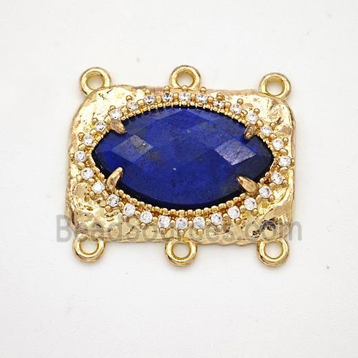 Blue Lapis Lazuli Eye Connector Copper Pave Zirconia Gold Plated