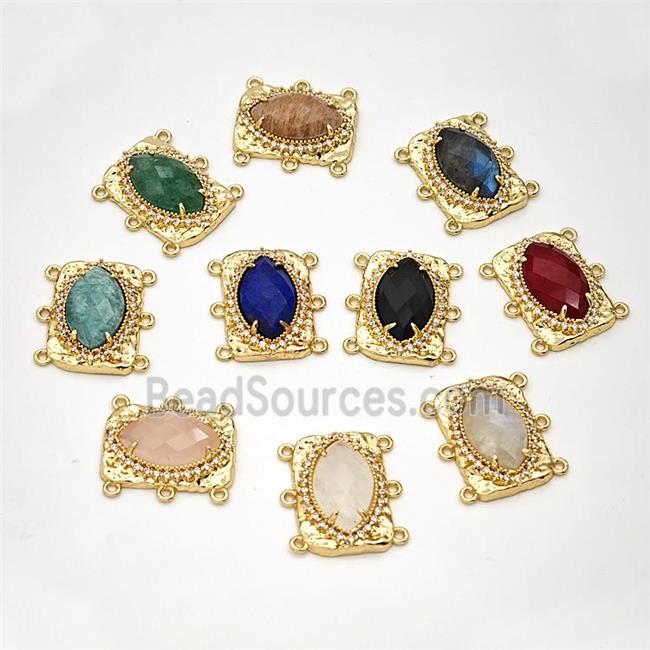 Gemstone Eye Connector Copper Pave Zirconia Gold Plated Mixed