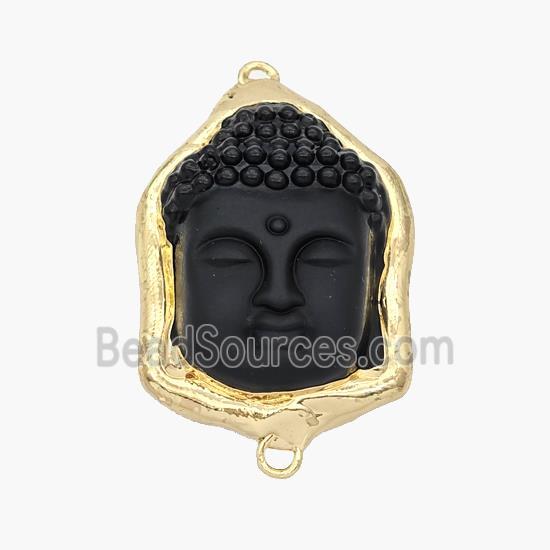 Black Obsidian Buddha Connector Gold Plated