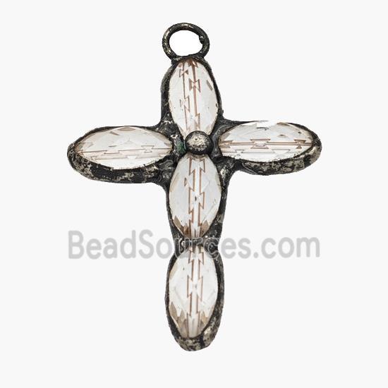 Crystal Glass Cross Pendant Antique Red