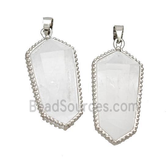 Natural Clear Quartz Prism Pendant Platinum Plated