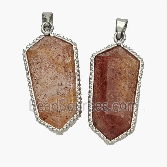 Natural Strawberry Quartz Prism Pendant Platinum Plated