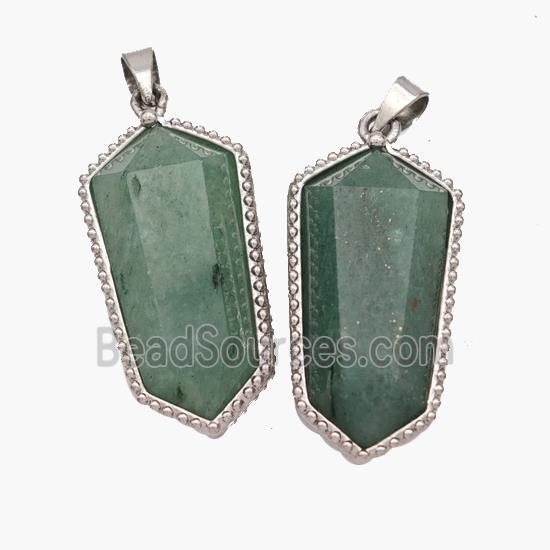 Natural Green Strawberry Quartz Prism Pendant Platinum Plated