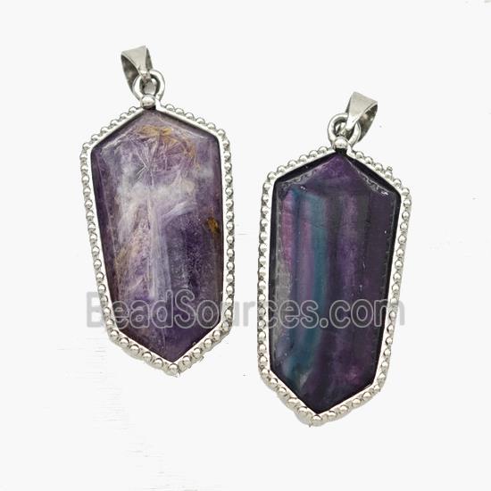 Natural Purple Fluorite Prism Pendant Platinum Plated