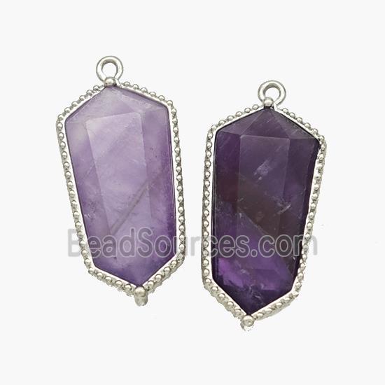 Natural Purple Amethyst Prism Pendant Platinum Plated