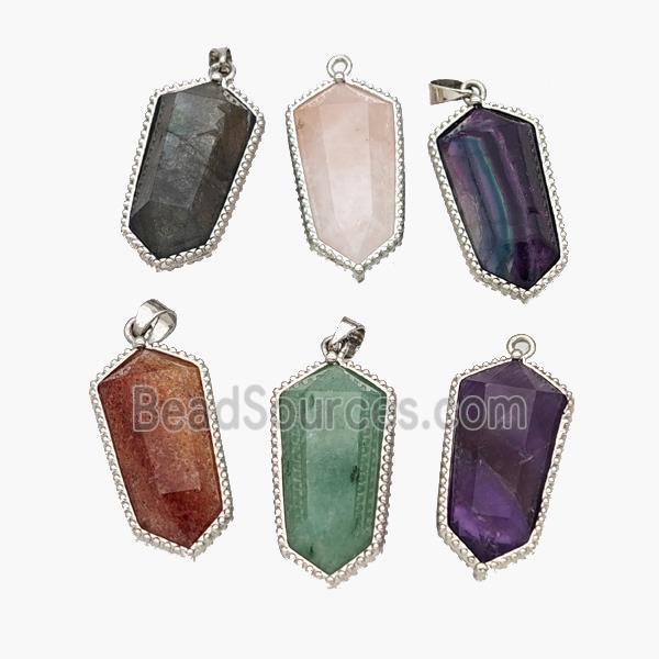 Natural Gemstone Prism Pendant Platinum Plated Mixed