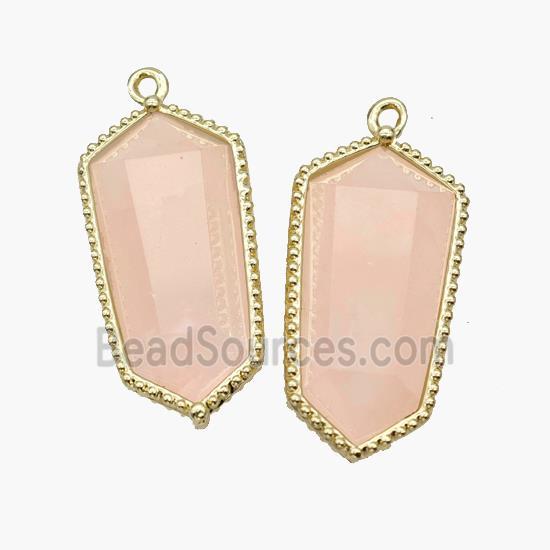 Natural Pink Rose Quartz Prism Pendant Gold Plated