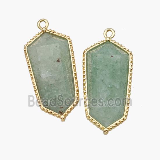 Natural Green Strawberry Quartz Prism Pendant Gold Plated