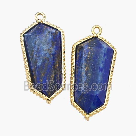 Natural Blue Lapis Lazuli Prism Pendant Gold Plated