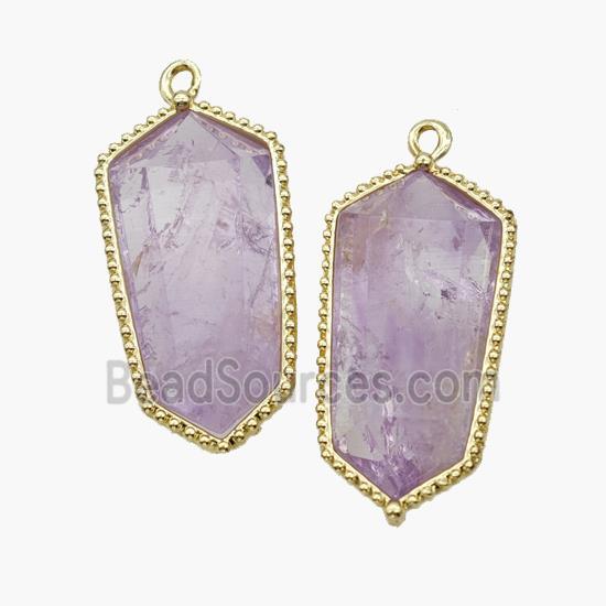 Natural Lt.purple Amethyst Prism Pendant Gold Plated