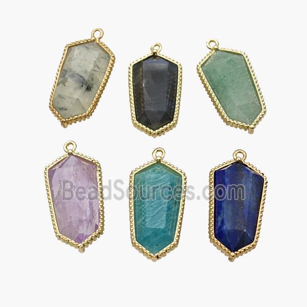 Natural Gemstone Prism Pendant Gold Plated Mixed