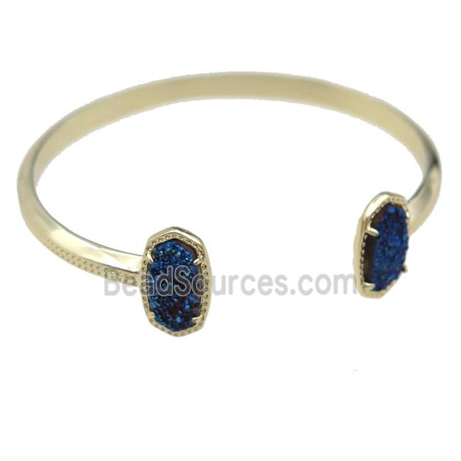 copper bangle with blue Quartz Druzy, resizable, gold plated