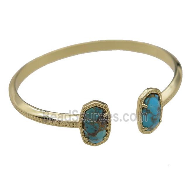 copper bangle with Turquoise, resizable, gold plated