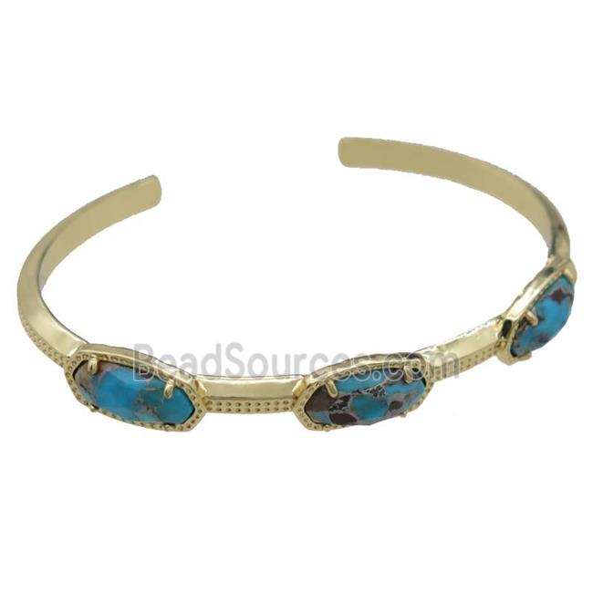 copper bangle with Turquoise, resizable, gold plated