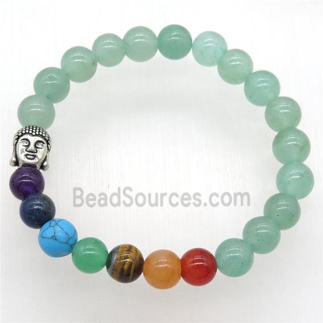 Chakra Bracelets with green aventurine, buddha, stretchy