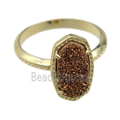 copper Rings with gold Quartz Druzy, gold plated