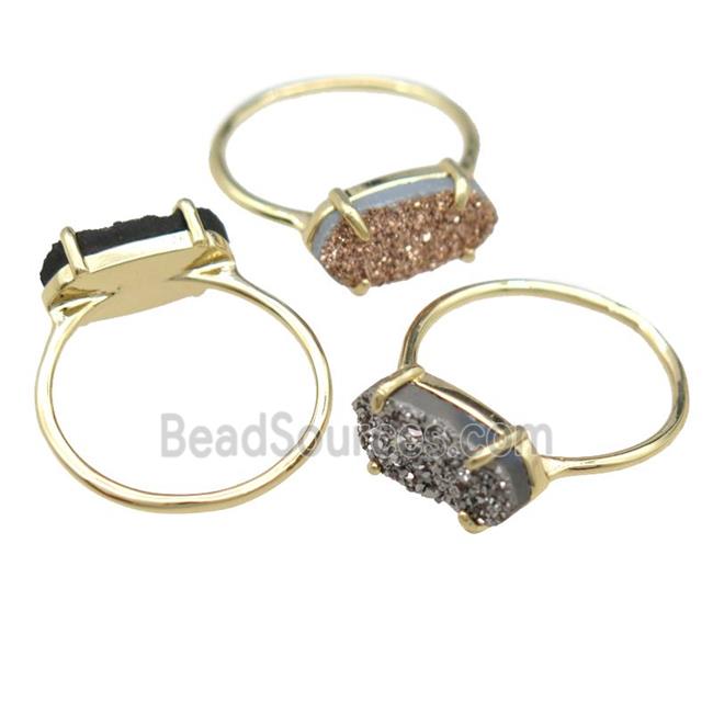 copper Rings with Quartz Druzy, mixed, gold plated