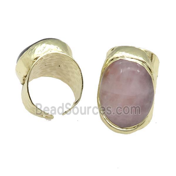 Copper Ring With Rose Quartz Gold Plated