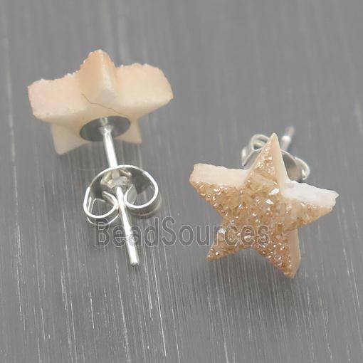 champagne Quartz Druzy Stud Earrings, Star