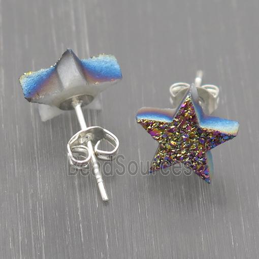 rainbow Quartz Druzy Stud Earrings, Star