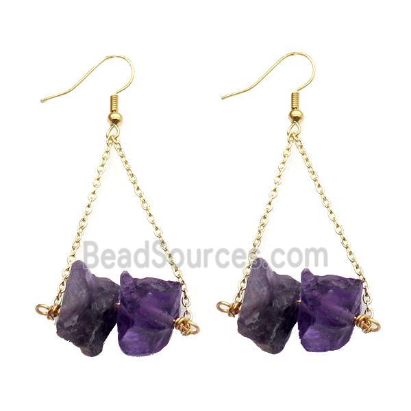 Purple Amethyst Hook Earring Gold Plated