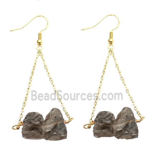 Smoky Quartz Hook Earring Gold Plated