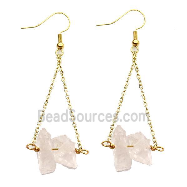 Pink Rose Quartz Hook Earring Gold Plated