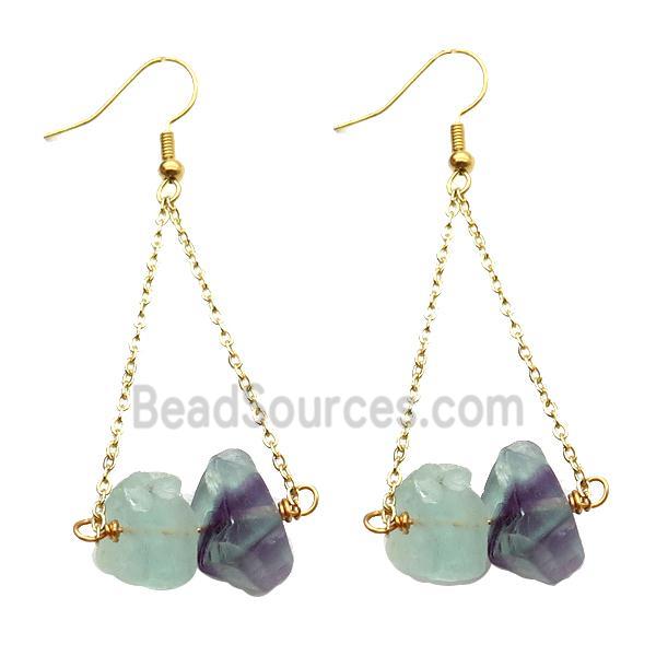 Multicolor Fluorite Hook Earring Gold Plated