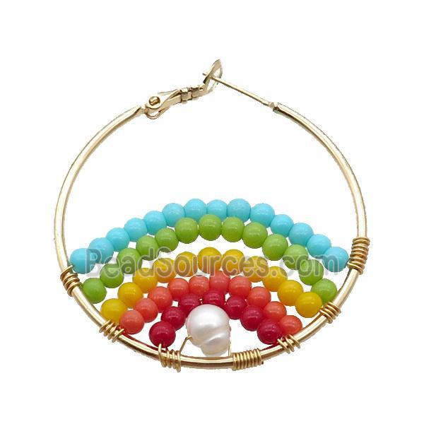 Pearlized Glass Hoop Earring Copper Multicolor Gold Plated