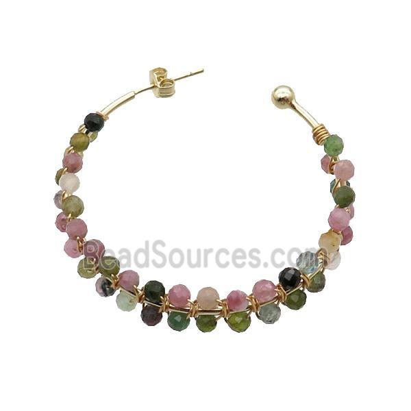 Multicolor Tourmaline Copper Stud Earring Gold Plated