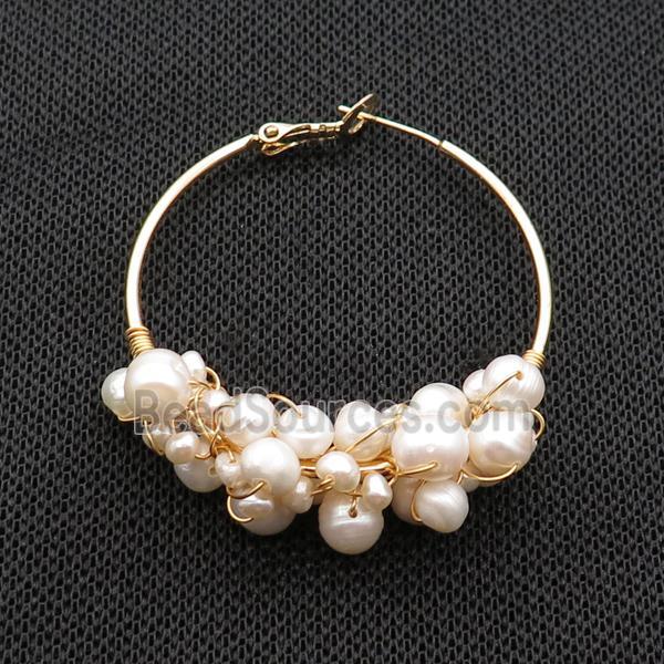 Natural White Pearl Copper Hoop Earring Gold Plated